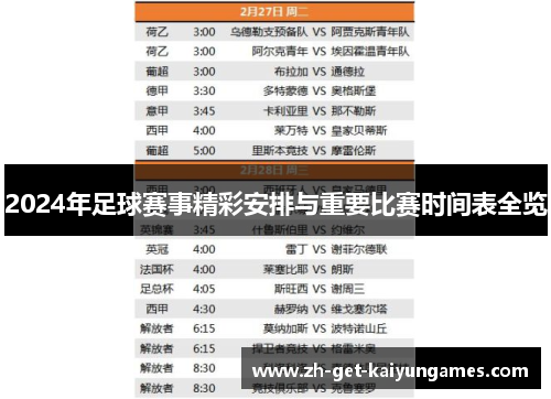 2024年足球赛事精彩安排与重要比赛时间表全览
