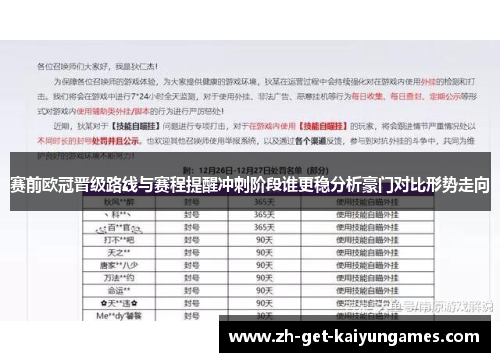 赛前欧冠晋级路线与赛程提醒冲刺阶段谁更稳分析豪门对比形势走向